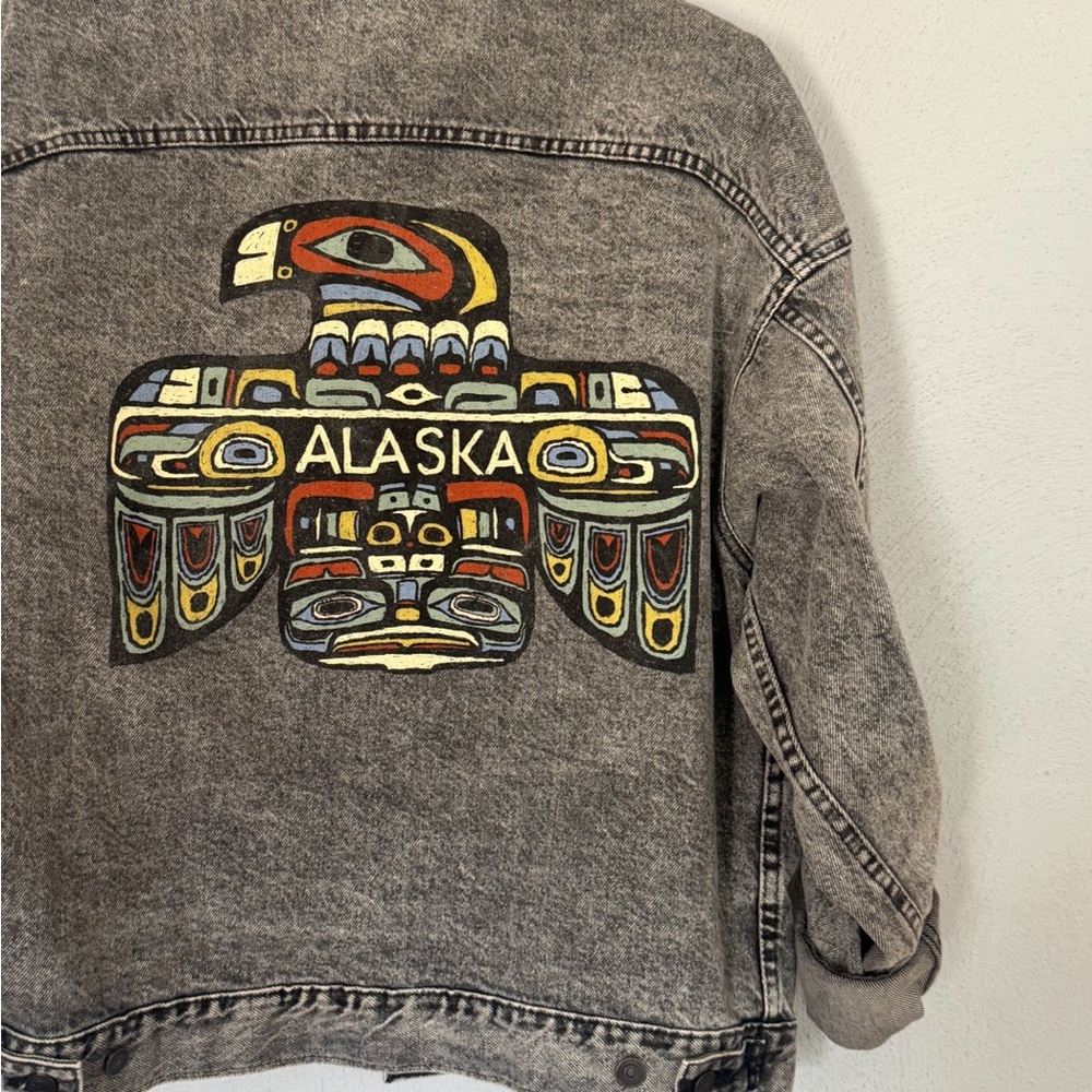 Gray Denim Jacket with Alaska Eagle Design